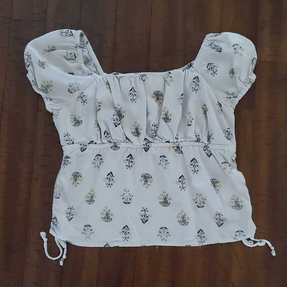 Thereabouts Girl's Floral Puff Sleeve Crop Top Blouse - Size L (14)